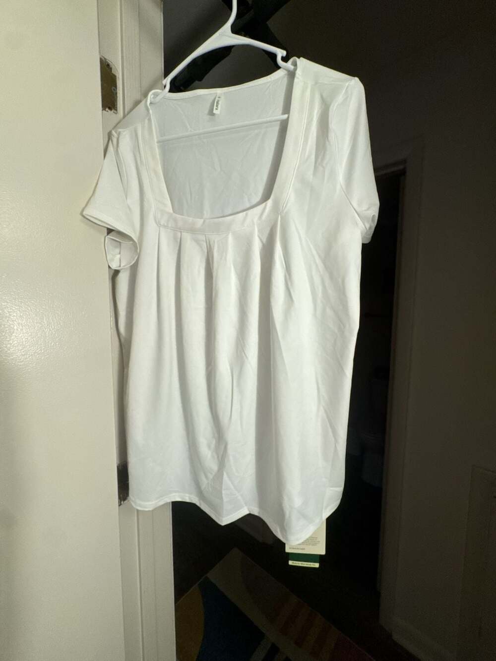 Halara Pleated Square Neck Short Sleeve Tunic Top White